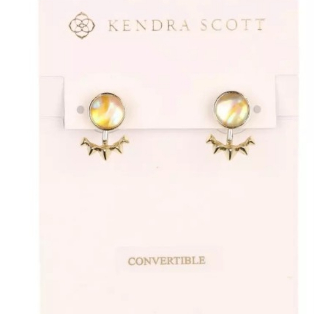NWT & DUSTBAG KENDRA SCOTT SIERRA HALF SUN CONVERTIBLE EARRINGS IN ABALONE